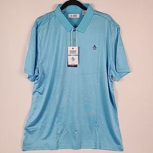 NWT Penguin Polo Shirt Men's Striped Golf Pocket Short Sleeve Blue Sz XL $70